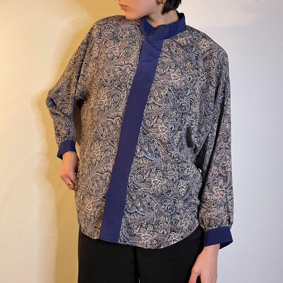 Vintage Paisley button down silky blouse - Picture 1 of 4